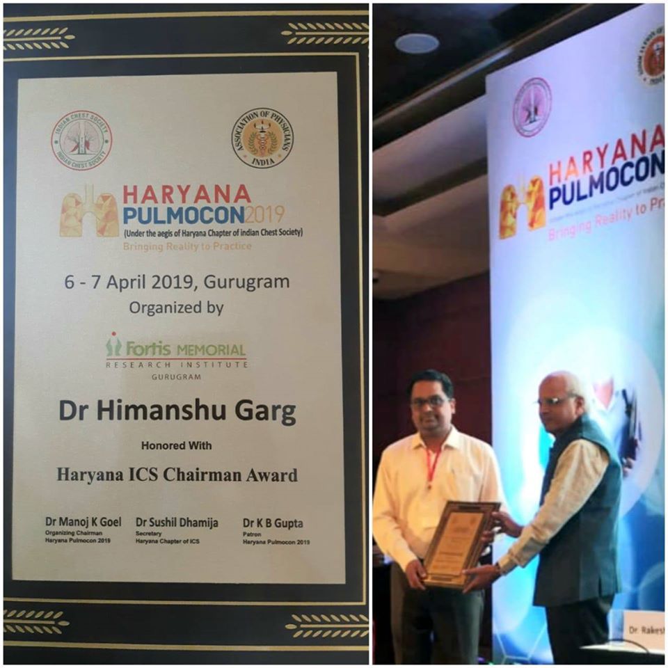 Dr. Himanshu Garg Honored with Haryana ICS Chairman Award