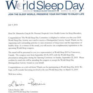World Sleep Day Distinguished Activity Award
