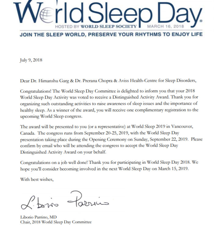 World Sleep Day 2018 Distinguished Activity Award Winner